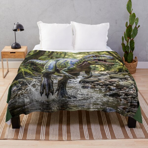 Item preview, Allosaurus Dinosaur Runs Down Wooded Stream designed and sold by Tridentulus.