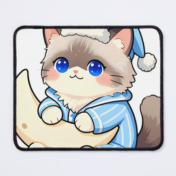 Item preview, Cute Ragdoll Cat in Striped Pajamas with Moon Pillow designed and sold by pumsquare.