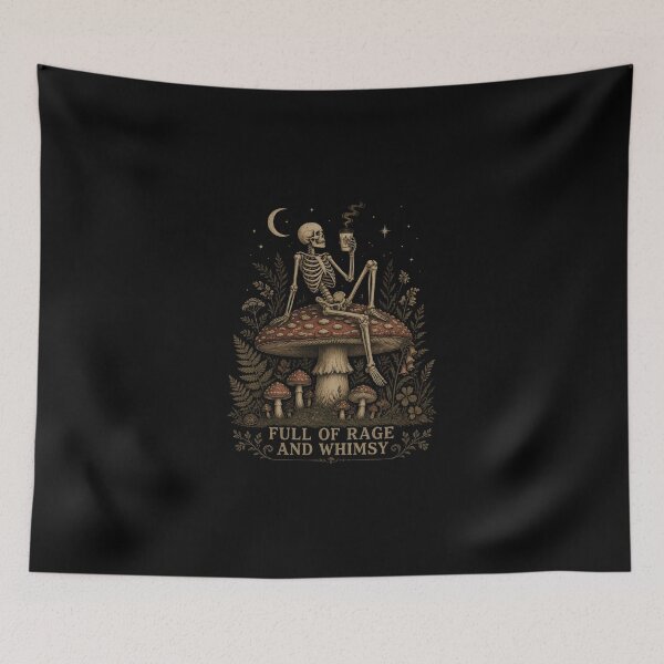 Item preview, Skeleton Mushroom Halloween, Full of Rage and Whimsy, Gothic Cottagecore Art designed and sold by Zizo-DR44.
