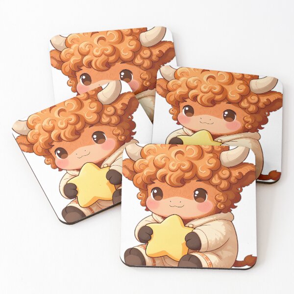 Item preview, Cute Highland Cow Calf in Fleece Pajamas Hugging Star Cushion designed and sold by pumsquare.