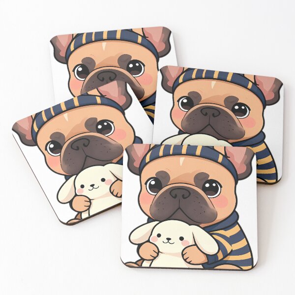 Item preview, Cute French Bulldog Puppy in Striped Onesie with Bunny Plush designed and sold by pumsquare.