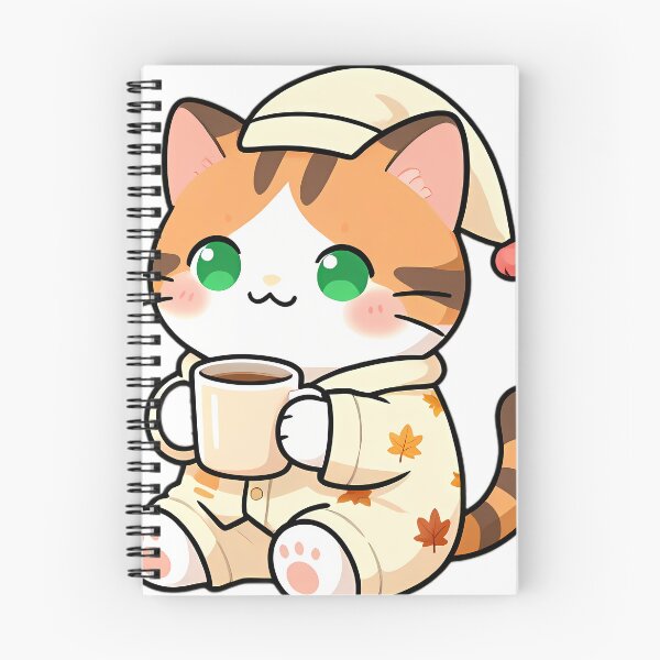 Item preview, Cute Calico Kitten in Autumn Leaf Pajamas with Cinnamon Milk designed and sold by pumsquare.