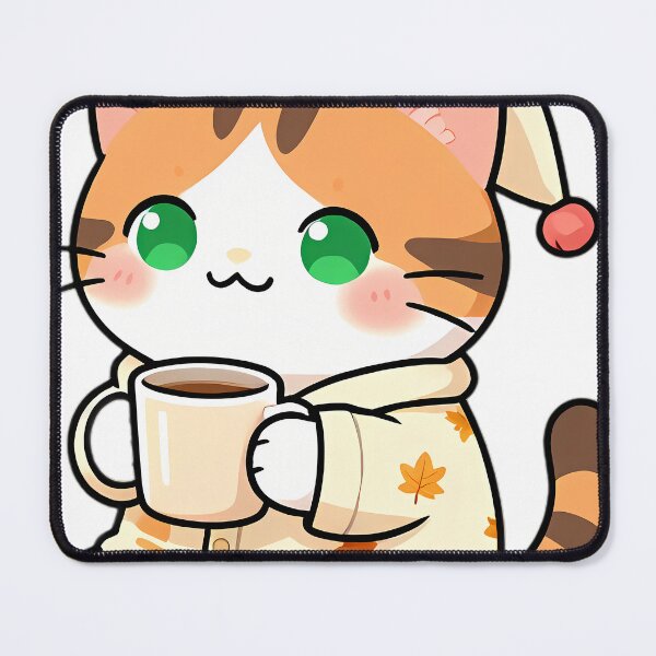 Item preview, Cute Calico Kitten in Autumn Leaf Pajamas with Cinnamon Milk designed and sold by pumsquare.