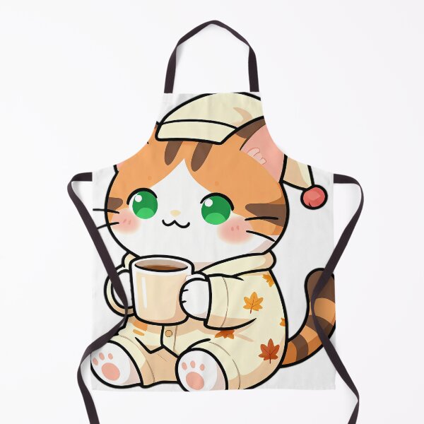 Item preview, Cute Calico Kitten in Autumn Leaf Pajamas with Cinnamon Milk designed and sold by pumsquare.