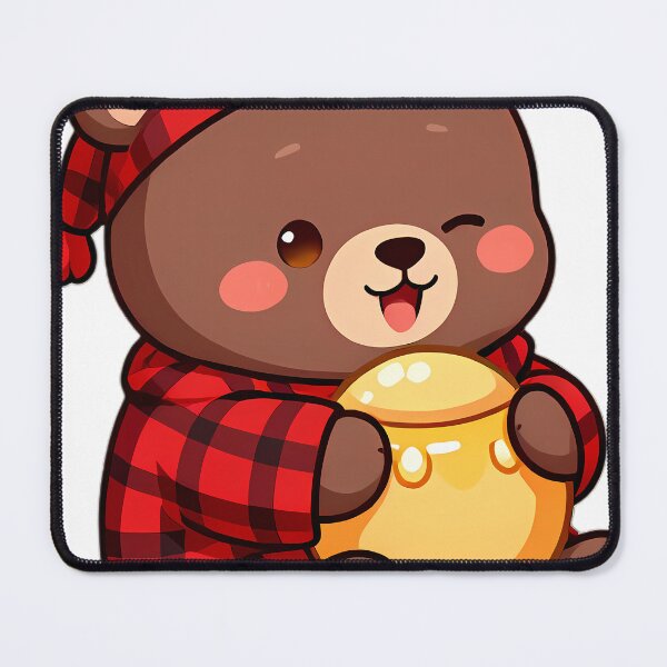 Item preview, Cute Brown Bear Cub in Plaid Nightshirt with Honey Pot Cushion designed and sold by pumsquare.