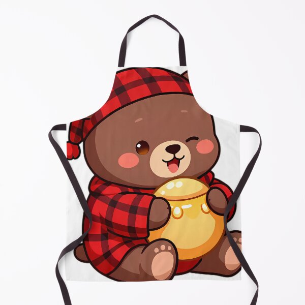 Item preview, Cute Brown Bear Cub in Plaid Nightshirt with Honey Pot Cushion designed and sold by pumsquare.