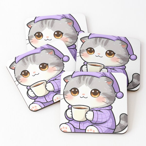 Item preview, Cute Scottish Fold Kitten in Lavender Pajamas with Chamomile Tea designed and sold by pumsquare.