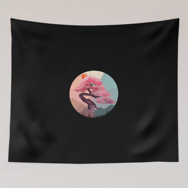 Item preview, Pink Blossom Tree Serene Mountain Sunset Art designed and sold by lamercarv.