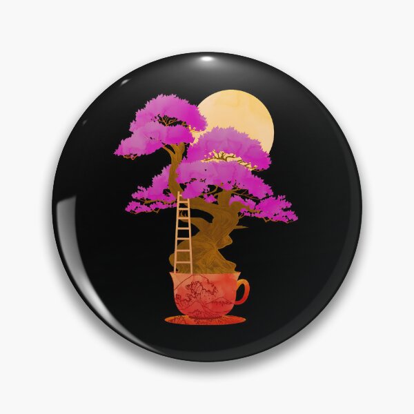 Item preview, Pink Blossom Tree Teacup Wave Moon Art designed and sold by fetzrolfs.