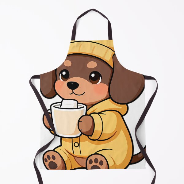 Item preview, Cute Dachshund Puppy in Mustard Fleece Onesie with Warm Milk designed and sold by pumsquare.
