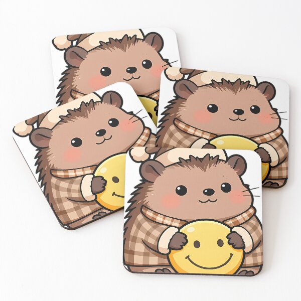 Item preview, Cute Hedgehog in Oversized Nightshirt Hugging Smiley Cushion designed and sold by pumsquare.