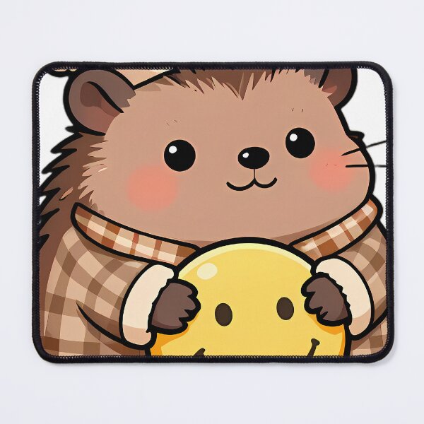 Item preview, Cute Hedgehog in Oversized Nightshirt Hugging Smiley Cushion designed and sold by pumsquare.