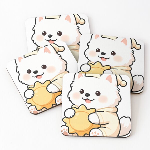 Item preview, Cute Samoyed Puppy in Cream Fleece Pajamas Hugging Sun Pillow designed and sold by pumsquare.