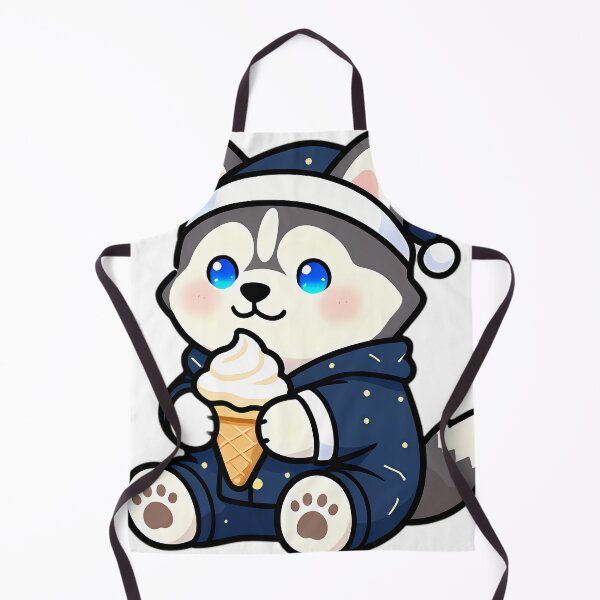 Item preview, Cute Siberian Husky Pup in Starry Pajamas with Ice Cream Plush designed and sold by pumsquare.