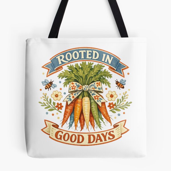 Item preview, Rooted in Good Days Carrot Garden Cottagecore Vegetable Art Design designed and sold by inkoutninja.