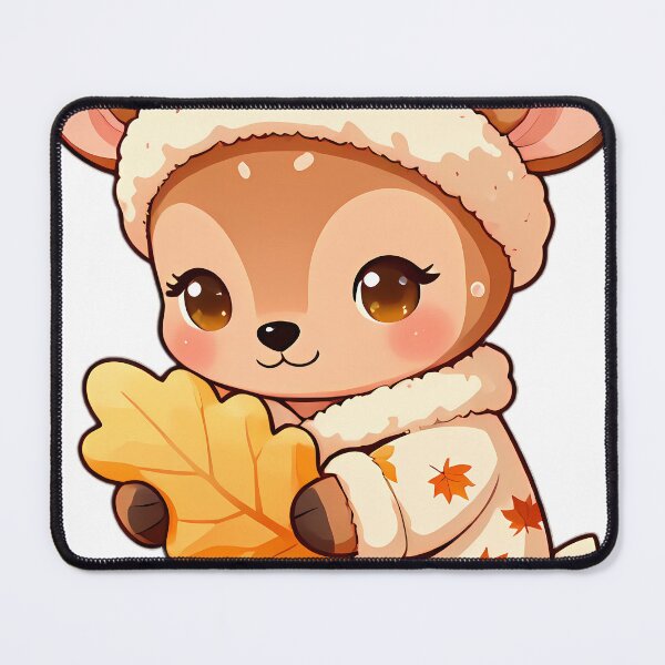 Item preview, Cute Baby Deer Fawn in Leaf Pajamas Hugging Autumn Leaf Pillow designed and sold by pumsquare.