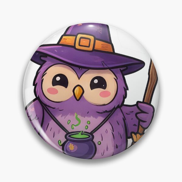 Item preview, Cute Purple Witch Owl with Cauldron and Broomstick designed and sold by DRUMPixels.