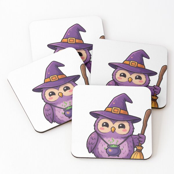 Item preview, Cute Purple Witch Owl with Cauldron and Broomstick designed and sold by DRUMPixels.