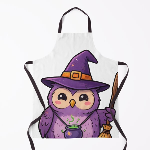 Item preview, Cute Purple Witch Owl with Cauldron and Broomstick designed and sold by DRUMPixels.