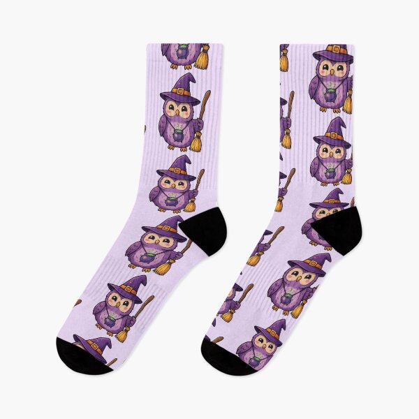 Item preview, Cute Purple Witch Owl with Cauldron and Broomstick designed and sold by DRUMPixels.