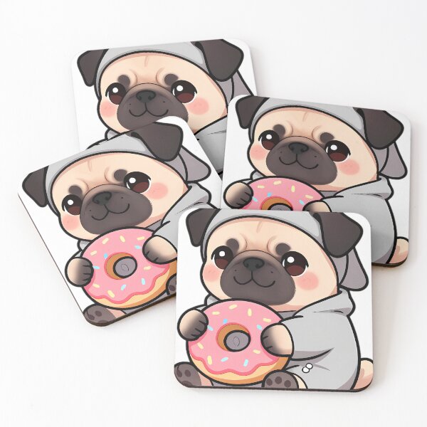Item preview, Cute Pug Puppy in Heather Grey Onesie Hugging Donut Plush designed and sold by pumsquare.