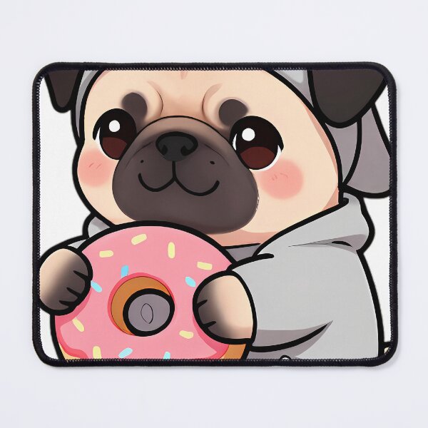 Item preview, Cute Pug Puppy in Heather Grey Onesie Hugging Donut Plush designed and sold by pumsquare.