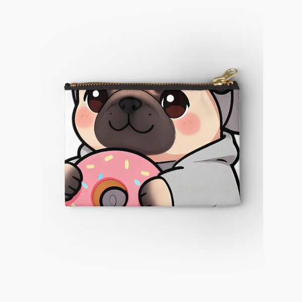 Item preview, Cute Pug Puppy in Heather Grey Onesie Hugging Donut Plush designed and sold by pumsquare.