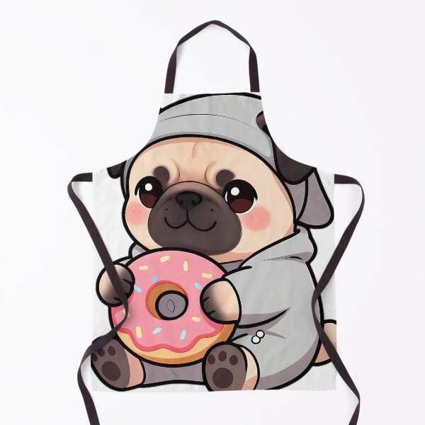 Item preview, Cute Pug Puppy in Heather Grey Onesie Hugging Donut Plush designed and sold by pumsquare.