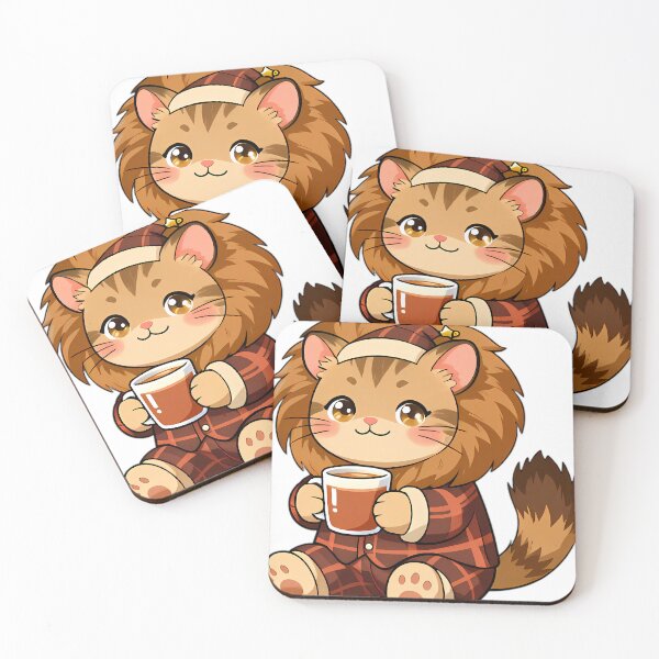 Item preview, Cute Maine Coon Kitten in Fluffy Plaid Pajamas with Spiced Cider designed and sold by pumsquare.