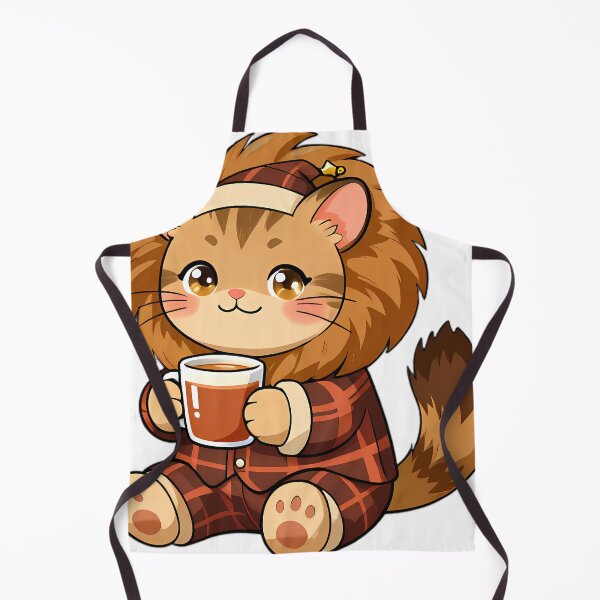Item preview, Cute Maine Coon Kitten in Fluffy Plaid Pajamas with Spiced Cider designed and sold by pumsquare.