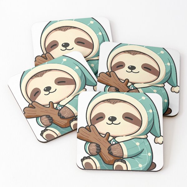 Item preview, Cute Baby Sloth in Teal Flannel Pajamas Hugging Branch Pillow designed and sold by pumsquare.