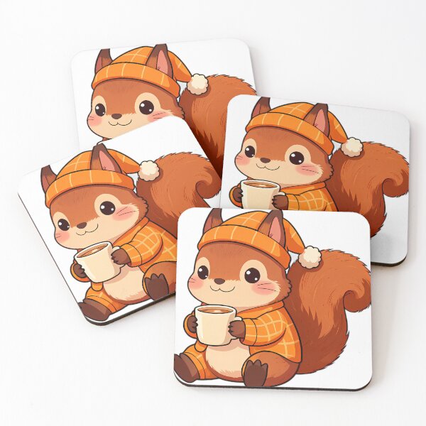 Item preview, Cute Squirrel in Pumpkin Pajamas with Spiced Almond Milk designed and sold by pumsquare.