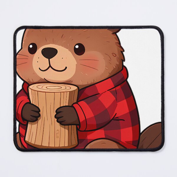Item preview, Cute Beaver Kit in Buffalo Plaid Pajamas Hugging Timber Cushion designed and sold by pumsquare.