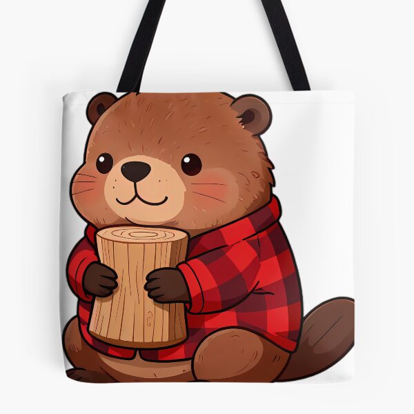 Item preview, Cute Beaver Kit in Buffalo Plaid Pajamas Hugging Timber Cushion designed and sold by pumsquare.