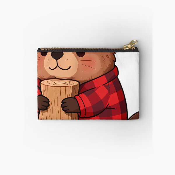 Item preview, Cute Beaver Kit in Buffalo Plaid Pajamas Hugging Timber Cushion designed and sold by pumsquare.