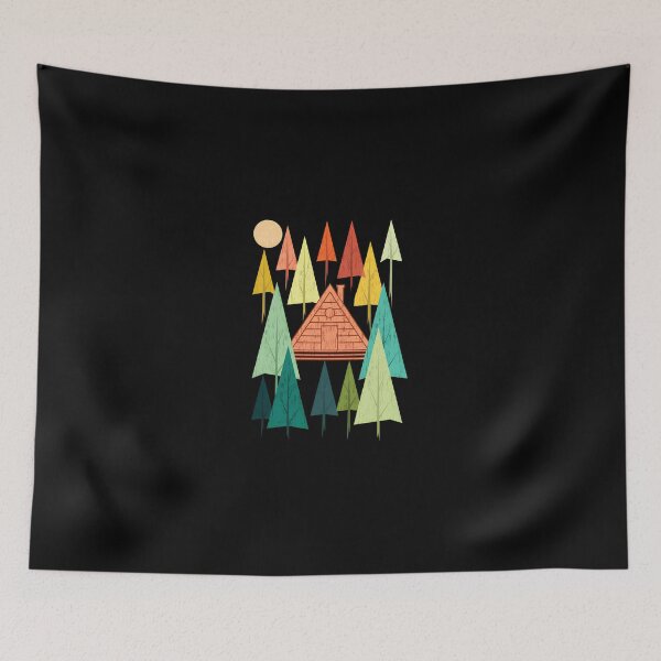 Item preview, Retro Forest Cabin Sun Mid Century Modern Art designed and sold by helencacu.