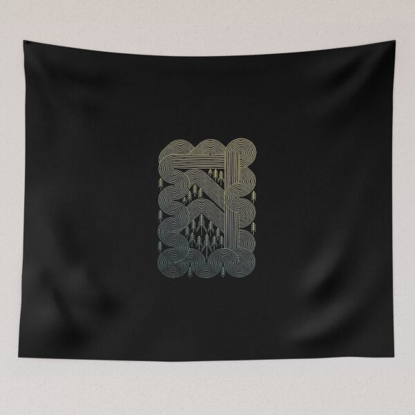 Item preview, Geometric Mountain Sunrise Forest Line Art designed and sold by bezaperina.
