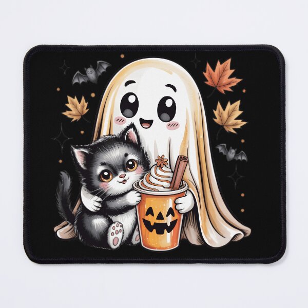 Item preview, Cute Ghost and Black Cat Halloween, Pumpkin Spice, Cozy Fall Spooky designed and sold by Zizo-DR44.