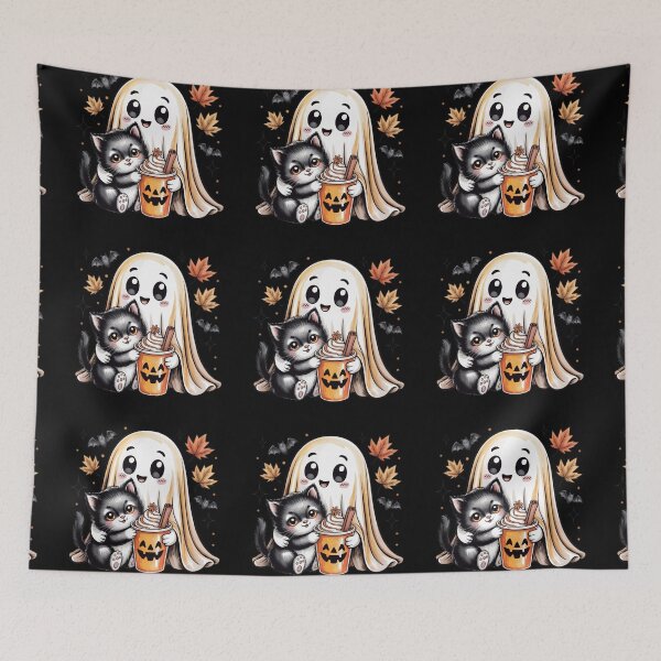 Item preview, Cute Ghost and Black Cat Halloween, Pumpkin Spice, Cozy Fall Spooky  designed and sold by Zizo-DR44.