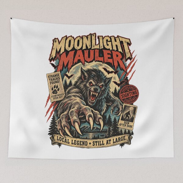 Item preview, Retro Moonlight Mauler – Vintage Halloween Werewolf Cryptid Sighting Poster designed and sold by WolfmanProphecy.