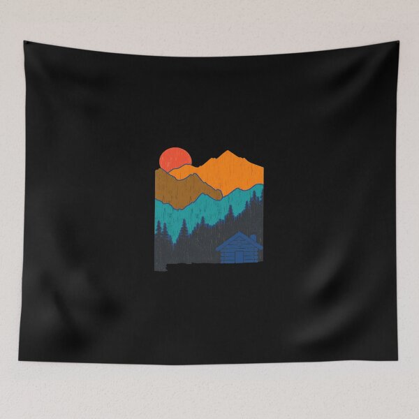 Item preview, Retro Mountain Cabin Sunset Scenic Adventure Art designed and sold by bezaperina.