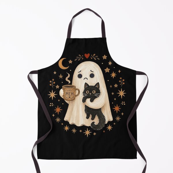 Item preview, Cozy Halloween Ghost Holding Black Cat and Coffee designed and sold by VioletNance.