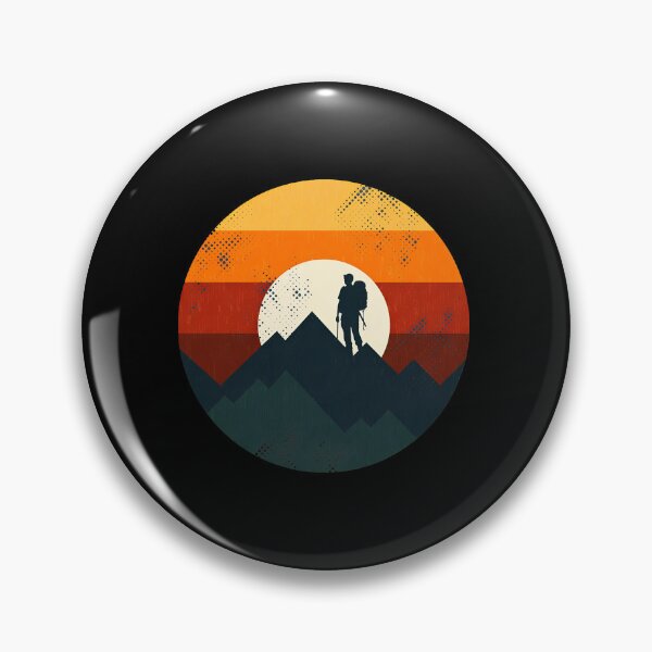 Item preview, Retro Mountain Hiker Silhouette Sunset Circle Design designed and sold by andrasmar.