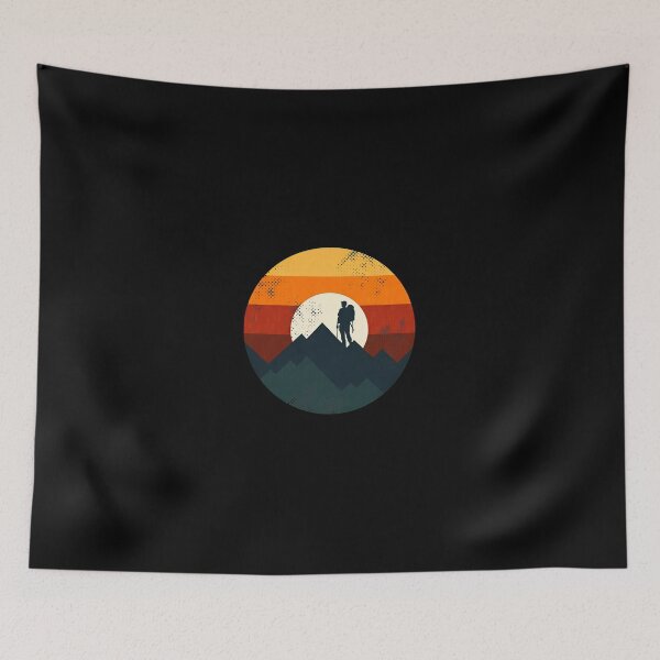 Item preview, Retro Mountain Hiker Silhouette Sunset Circle Design designed and sold by andrasmar.