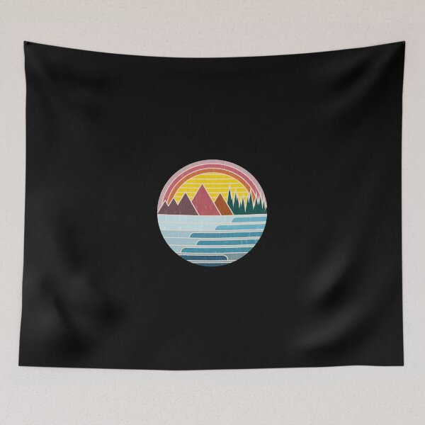 Item preview, Retro Mountain Lake Rainbow Sunset Circle Design designed and sold by lasopent.