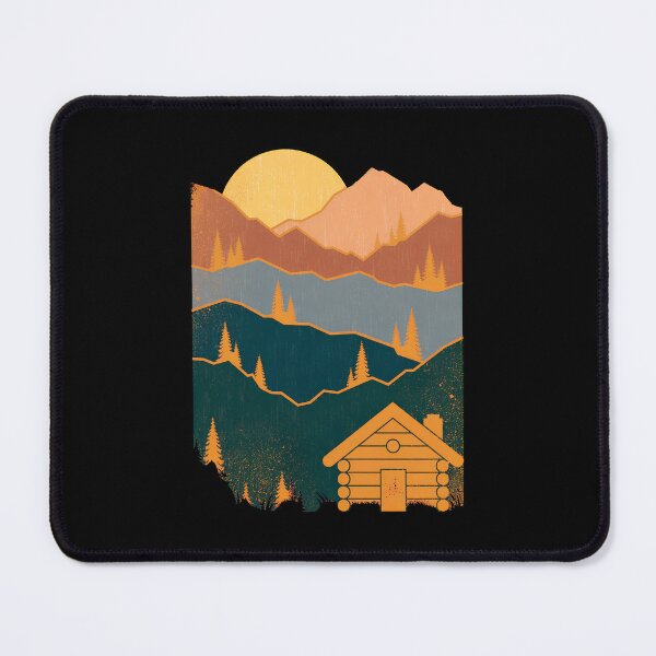 Item preview, Retro Mountain Cabin Sunset Scenic Adventure Art designed and sold by fetzrolfs.