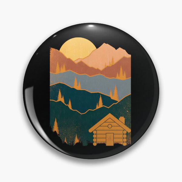 Item preview, Retro Mountain Cabin Sunset Scenic Adventure Art designed and sold by fetzrolfs.