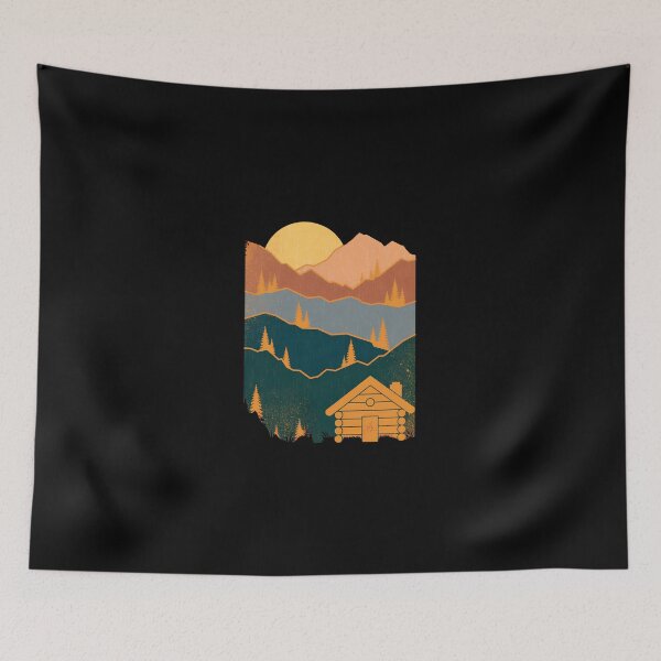 Item preview, Retro Mountain Cabin Sunset Scenic Adventure Art designed and sold by fetzrolfs.