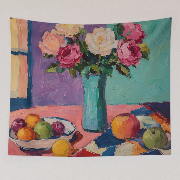 Item preview, Colorful Roses and Fruit Expressionist Still Life designed and sold by GutyzDesignsES.