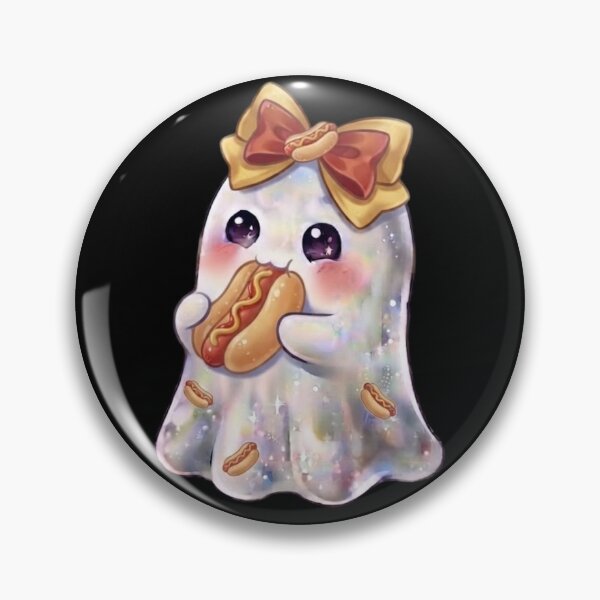 Item preview, Cute Kawaii Ghost Eating a Hotdog Design / Cheesy /  Yum / Halloween / Foodie / T-shirts mugs stickers phone case hardcover journal poster designed and sold by TeenLake.